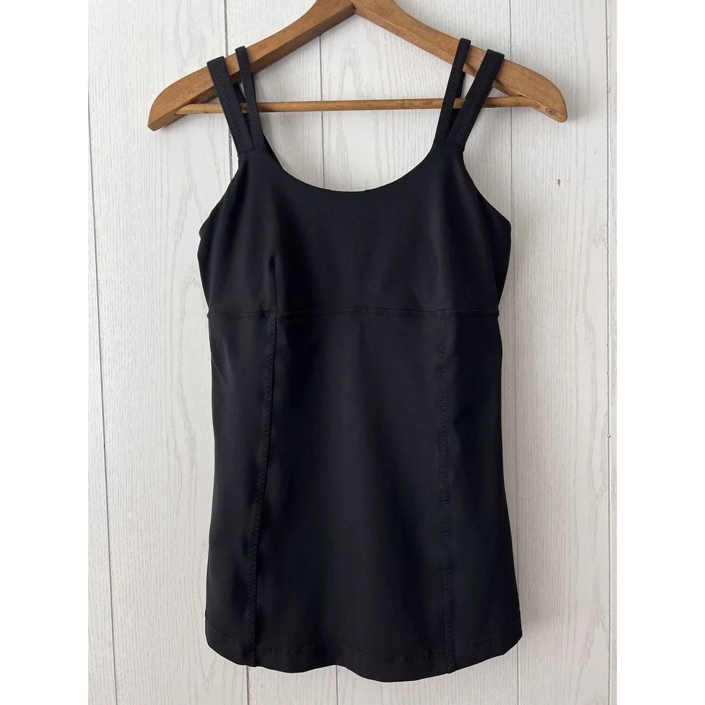 Lululemon Double Strap Black Athletic Tank Top With Built In Shelf Bra ~ Size 6